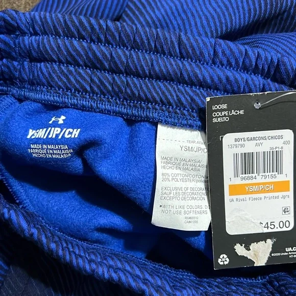 New Boys' UA Rival Fleece Printed Joggers Size YSM  (Youth Small) in Blue (B) - Picture 11 of 14